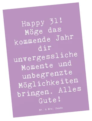 Produktbild von Mr. & Mrs. Panda Postkarte Spruch 31. Geburtstag - Lavendeltraum - Geschenk, Freundschaften, Fotokarte, besondere Überraschungen, Grußkarte, handgefertigte Geschenke