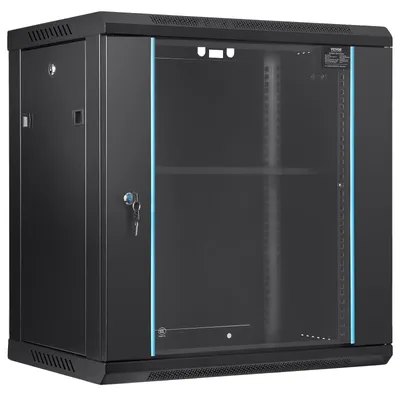 Obrázok produktu pre Sieťová serverová skriňa VEVOR 12U na montáž na stenu, hĺbka 15,5", skriňa pre serverový rack, hmotnosť cca 91 kg. Nosnosť na podlahu, s uzamykateľnými sklenenými bočnými dverami, pre IT zariadenia, A/V zariadenia