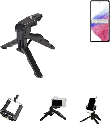 Produktbild von K-S-Trade Stativ Tisch-Ständer Dreibein Handy-Stativ Ständer kompatibel mit Samsung Galaxy A53 5G Mini-Stativ Smartphone Tripod Handy-Stativ aus