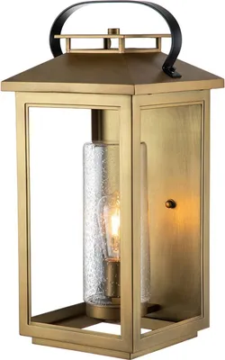 Produktbild von Außenlampe Wand Glas E27 IP44 H: 51,8 cm in Messing Antik eckig Vintage Design Außenwandleuchte