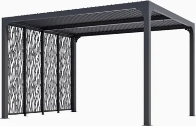 Image de Pergola Bioclimatique Aluminium Gris Anthracite avec 4 Panneaux Moucharabieh – 10,80 m² – Lames Orientables Manuelles