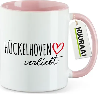 Produktbild von Huuraa Kaffeetasse Hückelhoven verliebt 330ml Rosa Keramik Kaffeebecher Geschenkidee