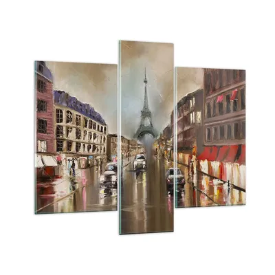 Produktbild von Bilder auf glas - Paris Turm Straße - 95x80cm - Glasbilder - Wandbilder - Kunstdruck - zum Aufhängen bereit - Wanddekoration aus Glas - Glas Bilder - Wandbild auf Glas - 3 Teile - GCB95x80-3431