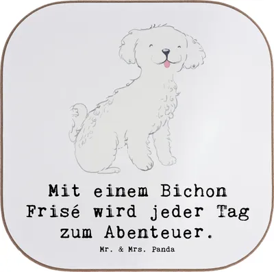 Produktbild von Mr. & Mrs. Panda Tischuntersetzer Bichon Frisé Abenteuer - Weiß - Geschenk, Hundeerziehung, Hundepflege, Hunderasse, Untersetzer für Gläser, Familienhunde, Hunde, Coaster