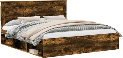 Produktbild von vidaXL Bettrahmen Räuchereiche 200 x 200 cm Massives Kiefernholz