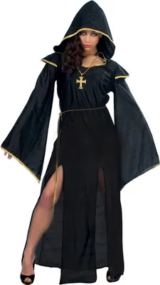 Produktbild von Priesterin Kleid mit Kapuze Halloween Horror Kostüm, Größe: 42 - 44 (L) Farbe: Schwarz