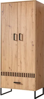 Produktbild von Kleiderschrank Lamelix 01 Schrank 80x196x50 cm 2 türen 1 schublade Lammelen Drehtürenschrank Artisan Eiche