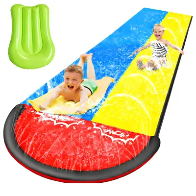 Produktbild von Doppel-Wasserrutsche XXL Garten für Kinder –  Rutschbahn mit Board & Fontänen