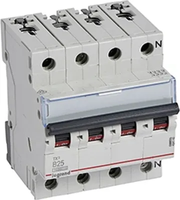 Image de Interrupteur LS Legrand, 10 kA, B, 25 A/3 pôles + N, 4 TE, 1 pièce.