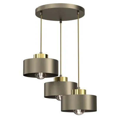 Zdjęcie produktu dla Lampa wisząca tytanowa złota okrągła 3 klosze z elementami złoty połysk Marti 3xE27 15W Luminex