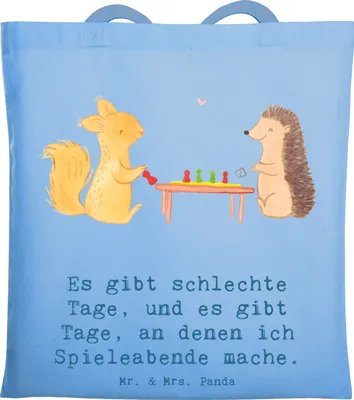Produktbild von Mr. & Mrs. Panda Schultasche Eichhörnchen Gesellschaftsspiele - Sky Blue - Geschenk, Spielen, Uni Tasche, Spieleabend, Shopping, Tragetasche, Tote Bag