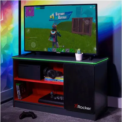 Produktbild von XRocker X Rocker Carbon-Tek - Schrankeinheit - für LCD-Display / AV-System - with led lights - Holz - Grau, Rot - Bildschirmgröße: 106.7 cm (42")