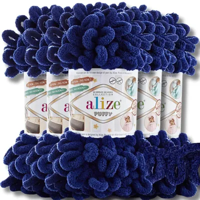 Produktbild von Alize 5x 100g Puffy Wolle, Uni, Häkeln, Stricken (Midnight Blue - 360)