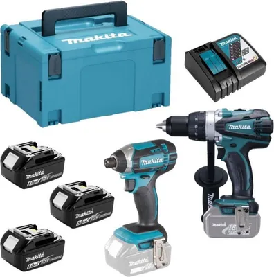Immagine prodotto di Confezione di 2 macchine trapano 18V DDF458 + avvitatore a impulsi DTD152 - MAKITA - con 3 batterie 18V 5.0Ah - caricabatterie - MaKPac - DLX2144TJ1