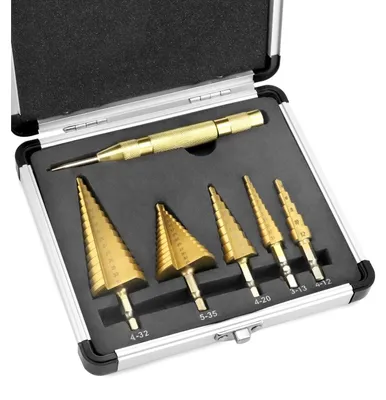 Produktbild von Stufenbohrer Kegelbohrer Blechbohrer - HSS 4241 - 5-teilig - Titanbeschichtet - Für Metall, Holz und Kunststoff
