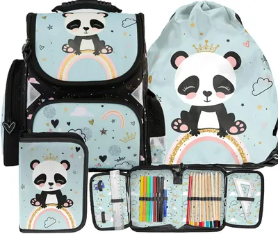 Obrázok produktu pre PANDA školská taška Ergonomická 3-dielna školská taška batoh Panda-medveď