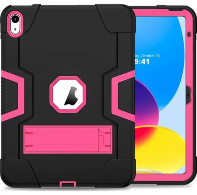 Produktbild von Mobigear ShieldStand iPad 10 (2022) Hülle Kunststoff,Silikon Backcover + Ständer - Schwarz / Pink