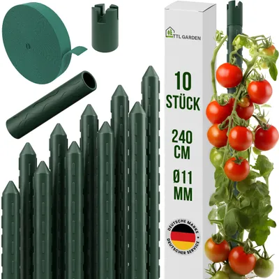 Produktbild von TTL GARDEN Rankstäbe 10er Set 240cm 11mm Pflanzenstütze + Klettband