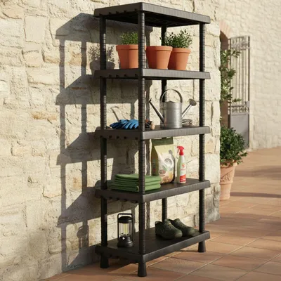 Immagine prodotto di Dmora Armadio da Esterno Goshenita 35x72x164.5h cm Nero Antracite, 4 Vani Resistente ai Raggi uv, Impermeabile Italy