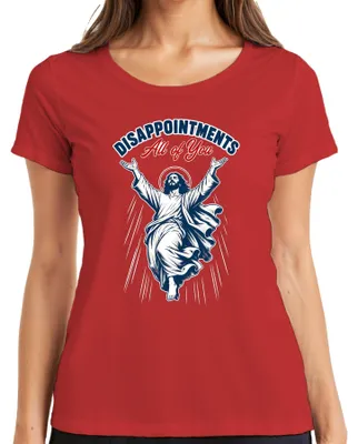 Immagine prodotto di Maglietta da donna, colore rosso, taglia 3XL, con scritta "Disappointments", "All of You", "Jesus Lustig", "Statement", "Cristianesimo", "Meme"