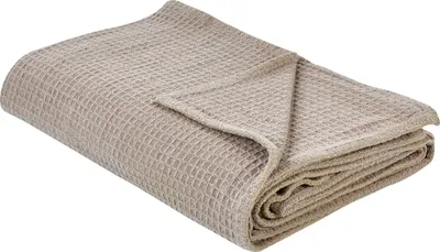 Zdjęcie produktu dla BELIANI Narzuta na łóżko szarobeżowa bawełniana 220 x 200 cm z gładkim wzorem dekoracyjna ozdobna do sypialni