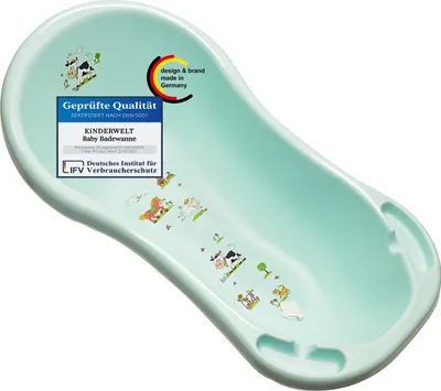 Produktbild von Ergonomische Premium Babybadewanne Funny Farm aquamarin 100 cm mit Ablaufstöpsel