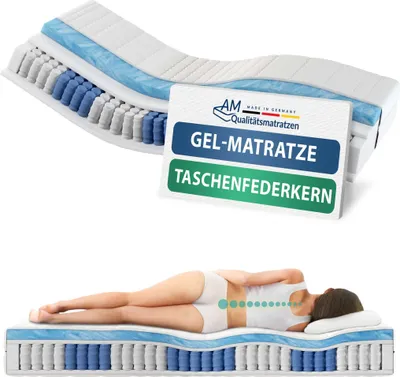 A cutaway view of a mattress showing its layers and a person sleeping on a similar mattress.