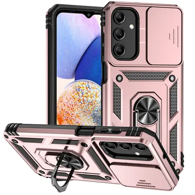 Immagine prodotto di Custodia per Samsung Galaxy A15 a doppio strato con copertura fotocamera scorrevole e supporto ad anello Rosa
