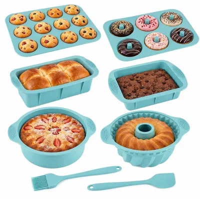 Immagine prodotto di Set di stampi in silicone da forno, 8 pezzi, con pennello e spatola, resistenti al calore, antiaderenti
