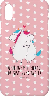 Produktbild von Mr. & Mrs. Panda Iphone 10 Handyhülle Einhorn Mitteilung - Rot Pastell - Geschenk, Cover, Hülle, Witzig, Liebe, Einhörner, Unicorn, X, Valentinstag, Handy