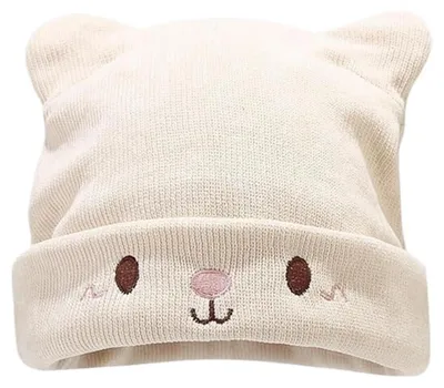 Immagine prodotto di Berretto da donna in maglia, bianco, con orecchie da gatto, modello slouch