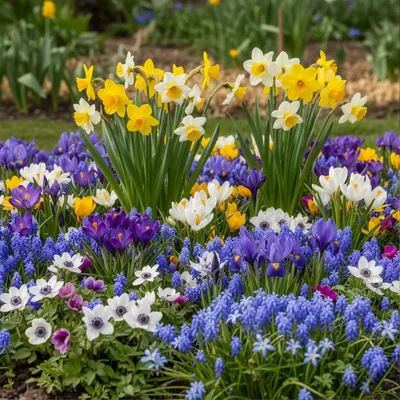 Image de Bulbes de printemps pour fleurs sauvages - 50 bulbes de fleurs vivaces, résistants au froid - Crocus, muscaris, anémones, iris - Vraies plantes provenant des Pays-Bas - Pour jardin, pots et balcon (pas de graines, pas de produits artificiels)