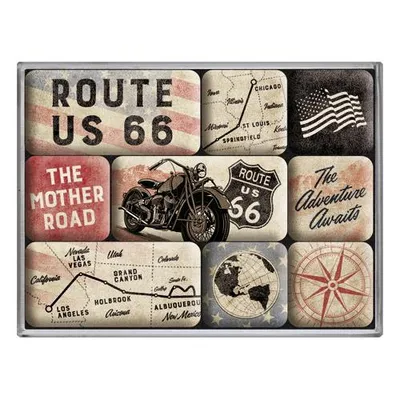 Image de Nostalgic-Art - Coffret de 9 aimants - Autoroutes américaines - Carte de la Route 66 avec motif de vélo