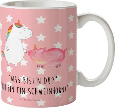 Produktbild von Mr. & Mrs. Panda Plastikbecher Einhorn Schwein - Rot Pastell - Geschenk, Unicorn, Freundin, Einhörner, Mehrwegbecher, Freundschaft, Kindergarten Tasse, Kinderbecher