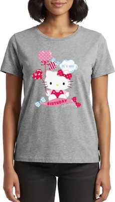 Produktbild von Spreadshirt Hello Kitty Mit Ballons Mein Geburtstag Frauen Premium T-Shirt, 4XL, Grau meliert