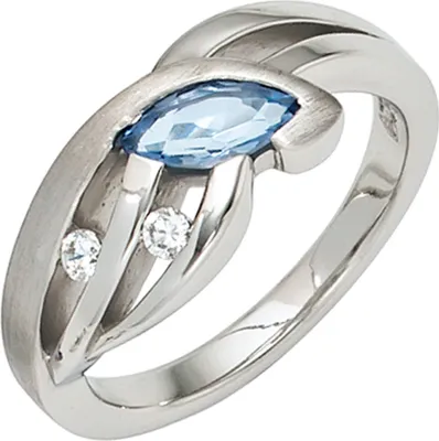 Produktbild von JOBO Damen Ring 925 Sterling Silber teilmattiert mit Zirkonia blau Silberring Größe 58