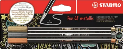 Image de Stylo feutre métallique Premium - STABILO Pen 68 metallic - paquet de 3 - or, argent, cuivre