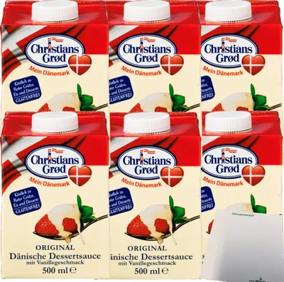Produktbild von Chr.Grod Dänische Dessert-Sauce mit Vanillegeschmack 6er Pack (6x500ml Pack) + usy Block