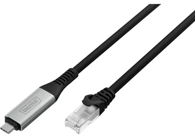 Produktbild von Digitus USB-C - RJ45 Ethernet Kabel, 1Gbit/s, 10m, 10 m, Cat6a, S/FTP (S-STP), RJ-45, Schwarz