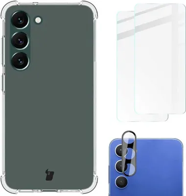 Produktbild von Bizon Case Clear Pack Hülle + 2x Bildschirmglas + Linsenglas Samsung Galaxy S23 Plus klar