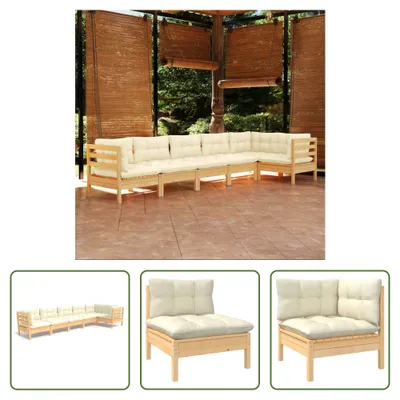 Produktbild von The Living Store 6-tlg. Garten-Lounge-Set mit Creme Kissen Kiefernholz