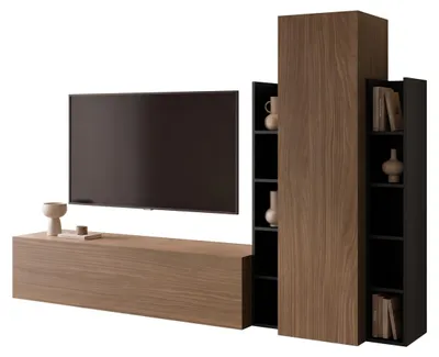Produktbild von MIRJAN24 Wohnwand Modu, Stilvoll Wohnzimmer-Set, TV-Schrank, Modern Mediawand (Farbe: Nuss Lincoln / Nuss Lincoln + Schwarz)