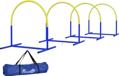 Produktbild von Agility-Set für Hunde, Hundetraining, 4 Bögen, für Einsteiger, mit Tragetasche, blau+gelb, 88 x 64 x 95cm