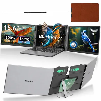 Produktbild von Blackview Tragbarer Monitor DCM8 mit Smartwatch+Kopfhörer, 15,6" Dual-Screen, 4,6mm dünn, 1,2kg, 100W Rev. Charging, Laptop/PC/Handy/Mac/Switch/PS5