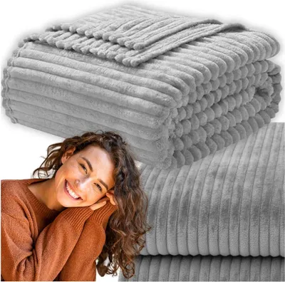 Zdjęcie produktu dla Koc narzuta 160x200 cm pled na łóżko fotel gładki duży szary pluszowy soft