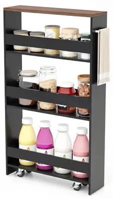 Produktbild von COSTWAY Nischenwagen 13cm breit, 4 Etagen Küchenwagen schmal, Nischenregal auf Rollen, Servierwagen mit Griff&Geländern, Badregal, 47,5x13x80,5cm