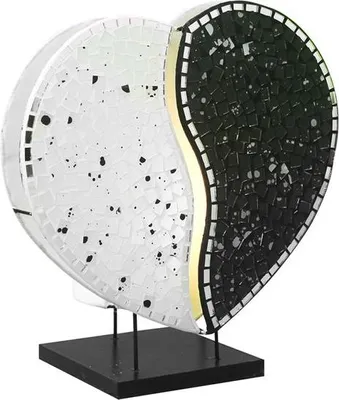 Produktbild von Mosaik Tischlampe Herz 30 cm Rot/Weiß oder Schwarz/Weiß, Farbe:schwarz