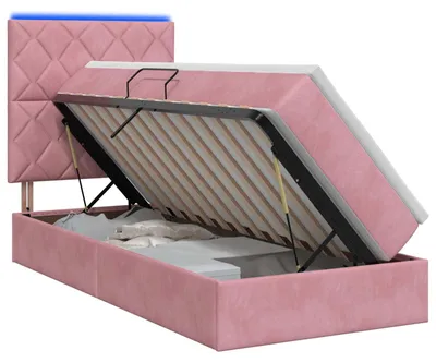 Produktbild von LED-Speicherbett mit Matratze Rosa 100 x 200 cm Samt