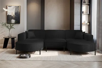 Produktbild von Wohnlandschaft U-Form Sofa VALENCIA in Stoff Scala Schwarz
