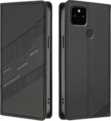 Produktbild von Hülle für Google Pixel 5A, Kunstleder Brieftaschen Handyhülle mit Kartenfach und Standfunktion Schwarz